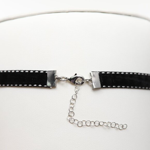 Black Velvet Choker Adjustable black with white design (#12) - Picture 6 of 8